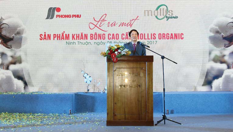 Tổng giám đốc Phong Phú - Ông Phạm Xuân Trình phát biểu tại Lễ ra mắt sản phẩm khăn bông cao cấp Mollis Ogranic
